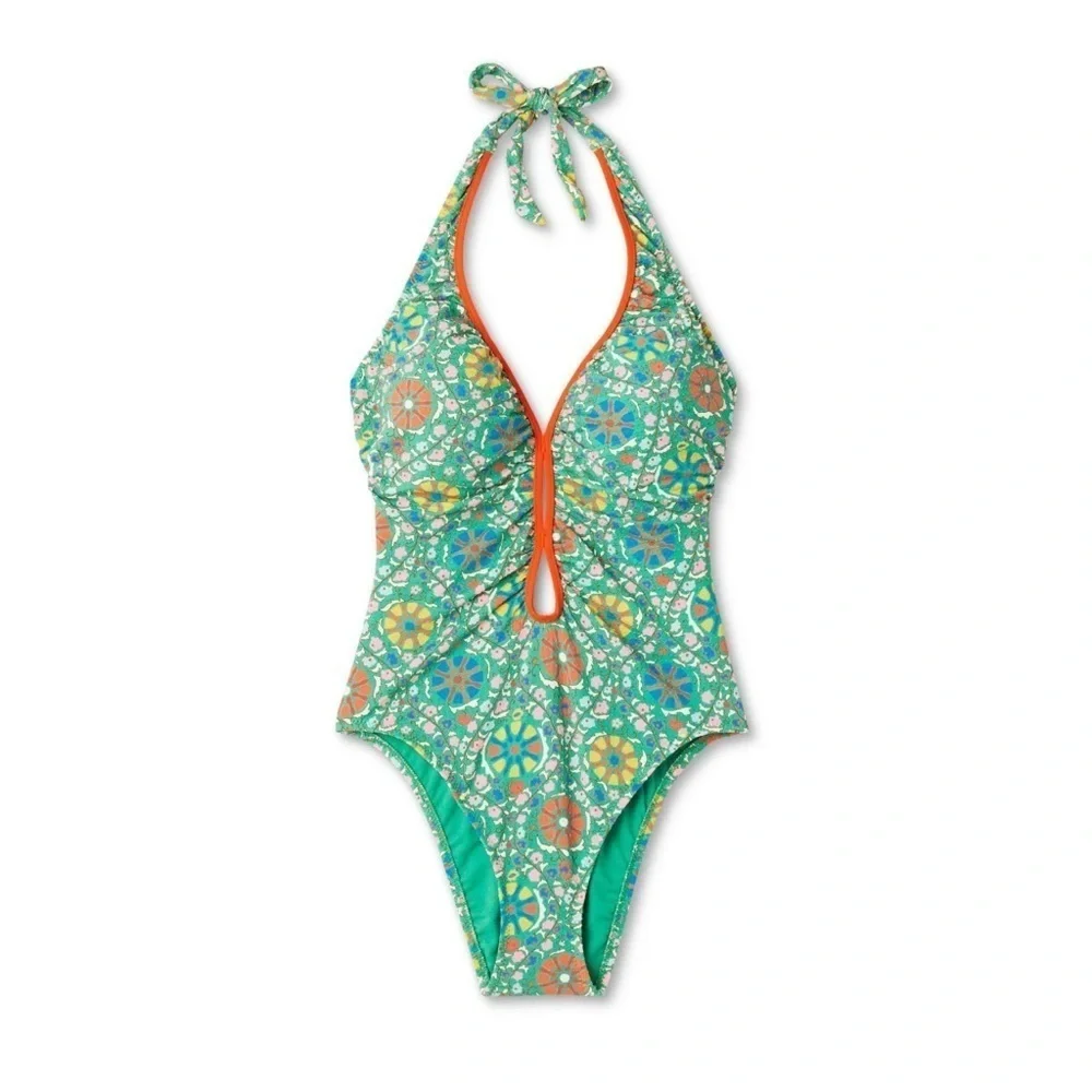 0300 - RHODE Women’s XL Green Print One Piece Swimsuit - Picture 3 of 4